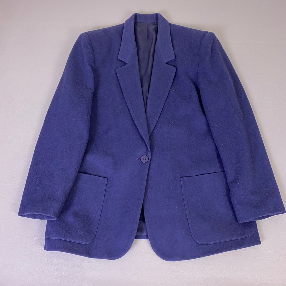 Vintage Lands End Wool Blazer Jacket Women's Size 12 Purple-Blue Made‎ in USA